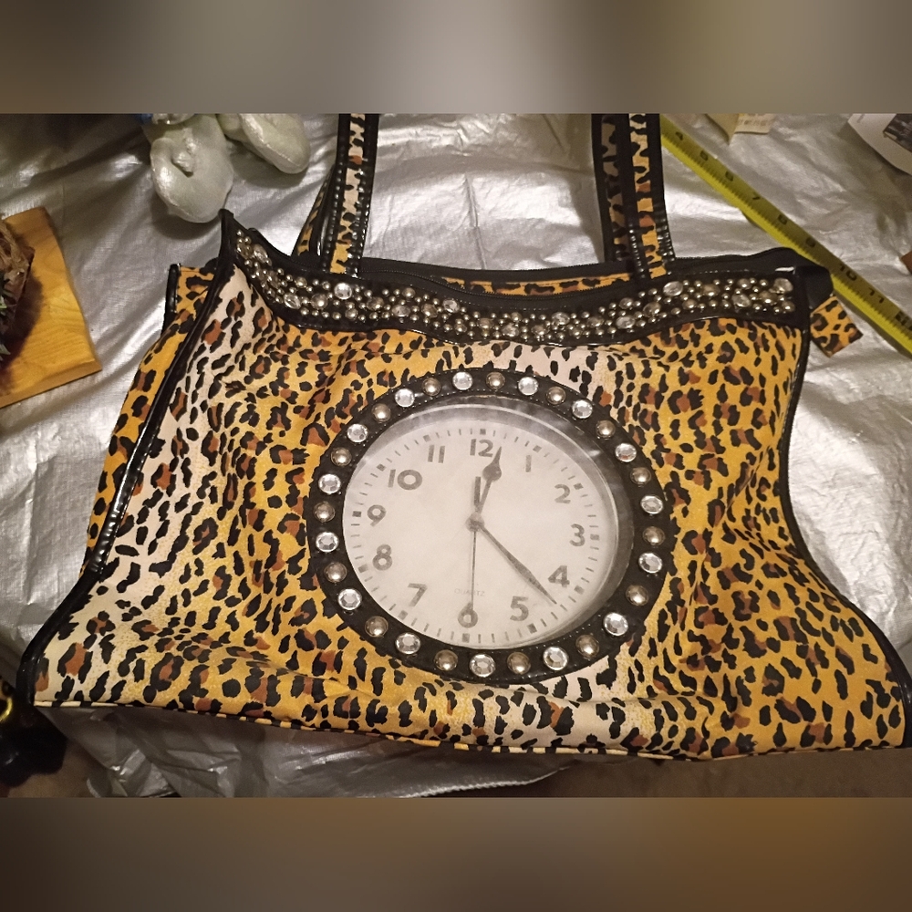Chic Leopard Print Tote And Black Patent Style Tote with Clock Accent- 2 Bags🤩